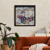 Rose - Hand-Made Dimensional Art Collage, Under Glass, Encased on a Black Shadowbox Frame